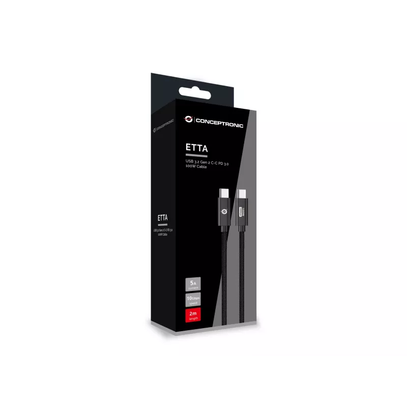Conceptronic ETTA02B20 USB 3.2 Gen 2 C-C PD 3.0 100W-kabel 2M, 20V 5A, 10Gbps, E-Mark