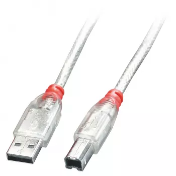 Lindy 3m USB 2.0-kabel - Type-A naar B, transparant, 3 m, USB-A, USB-B, USB 2.0, 0,48 Gbit/s, transparant