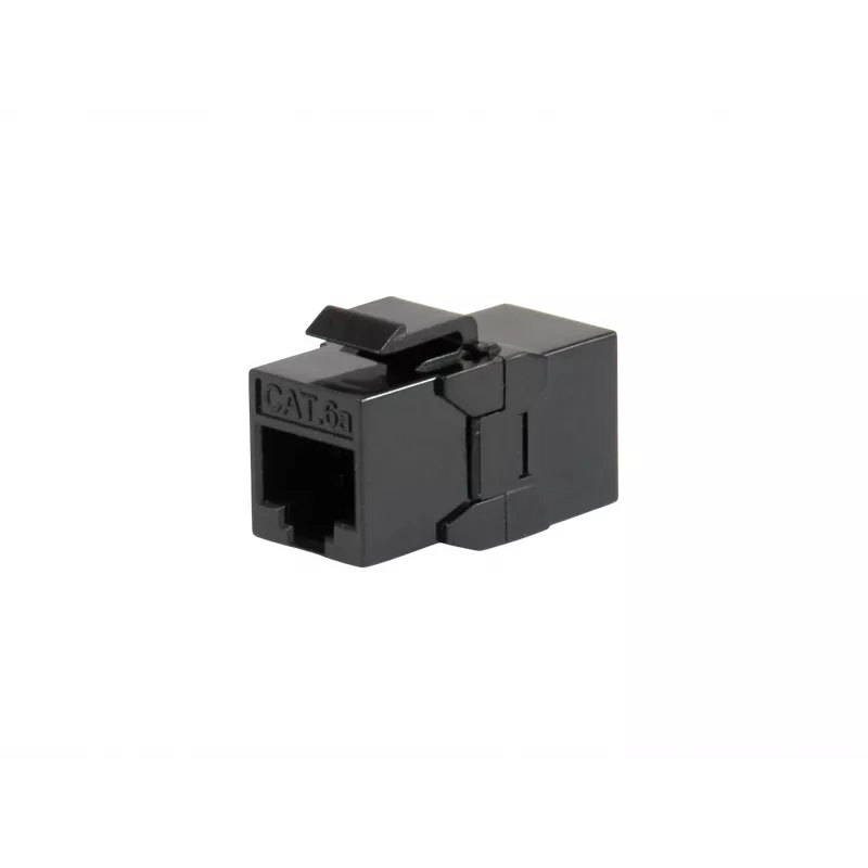 Keystone-inline-koppeling EQUIP Cat.6A ongeafschermd, RJ-45, plat model, zwart, 8 stuks