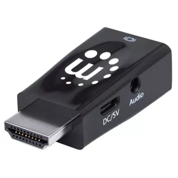 Manhattan HDMI naar VGA (met audio) converter, 1080p, stekker naar bus, micro-USB stroomingang voor extra stroomvoorziening indien nodig, zwart, drie jaar garantie