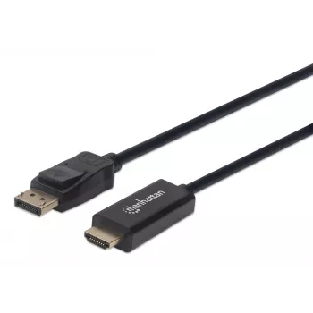 Manhattan DisplayPort 1.1 naar HDMI-kabel, 1080p@60Hz, 1,8m, stekker naar stekker, DP met vergrendeling, zwart, niet bidirectioneel, drie jaar garantie