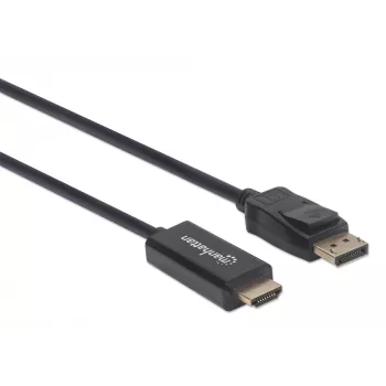 Manhattan DisplayPort 1.1 naar HDMI-kabel, 1080p@60Hz, 1,8m, stekker naar stekker, DP met vergrendeling, zwart, niet bidirectioneel, drie jaar garantie