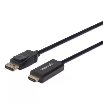 Manhattan DisplayPort 1.2 naar HDMI-kabel, 4K@60Hz, 1,8 m, stekker naar stekker, DP met vergrendeling, zwart, niet bidirectioneel, drie jaar garantie, gelijk aan 6F-DP-HDMI-4K60-HDR (behalve 20 cm korter)