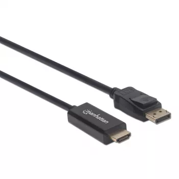 Manhattan DisplayPort 1.2 naar HDMI-kabel, 4K@60Hz, 1,8 m, stekker naar stekker, DP met vergrendeling, zwart, niet bidirectioneel, drie jaar garantie, gelijk aan 6F-DP-HDMI-4K60-HDR (behalve 20 cm korter)