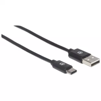 Manhattan USB-C-naar-USB-A-kabel, 2 m, stekker naar stekker, zwart, 480 Mbit/s (USB 2.0), Hi-Speed USB, levenslange garantie, gelijk aan USB2AC2M