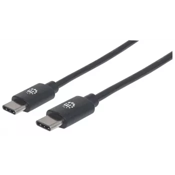 Manhattan USB-C-naar-USB-C-kabel, 2 m, stekker naar stekker, zwart, 480 Mbit/s (USB 2.0), 3 A, Hi-Speed USB, levenslange garantie, gelijk aan USB2CC2M