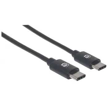 Manhattan USB-C-naar-USB-C-kabel, 2 m, stekker naar stekker, zwart, 480 Mbit/s (USB 2.0), 3 A, Hi-Speed USB, levenslange garantie, gelijk aan USB2CC2M