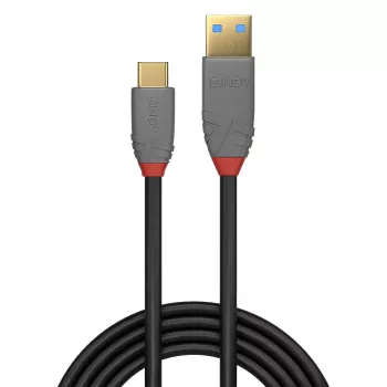 Lindy 1m USB 3.2 Type-A naar C-kabel, 10Gbit/s, 5A, PD, Anthra Line