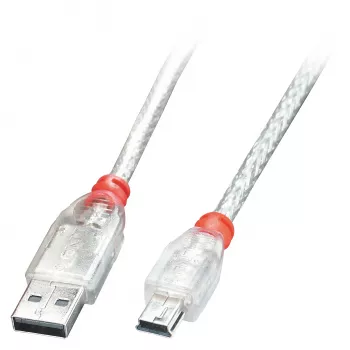 Lindy 2 m USB 2.0-kabel - Type-A naar Mini-B, transparant