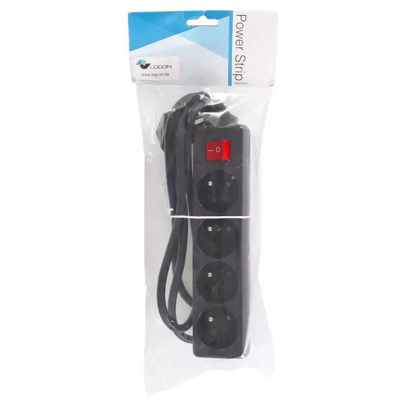 Stroomverlenging LOGON LPS050 — 1,5 m kabel, 4 AC-stopcontacten, 16 A, 3500 W, zwart