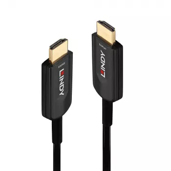 Hybride glasvezel-HDMI-kabel Lindy 15 m, Ultra High Speed 48 Gbit/s, HDMI 2.1, vergulde stekkers, zwart