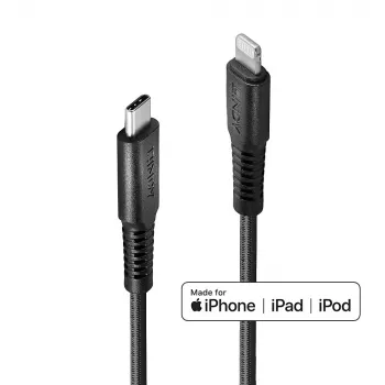 Lindy 0,5 m versterkte USB Type-C naar Lightning laad- en synchronisatiekabel