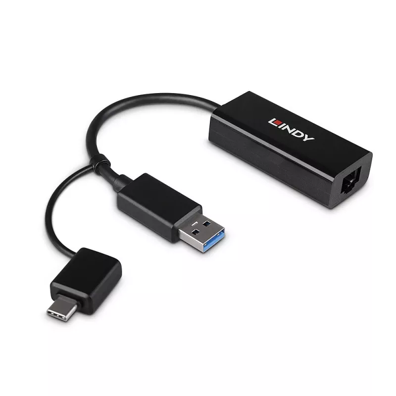 Lindy USB 3.2 Gen 1 Gigabit Ethernet-converter bekabeld USB Ethernet 5000 Mbit/s zwart