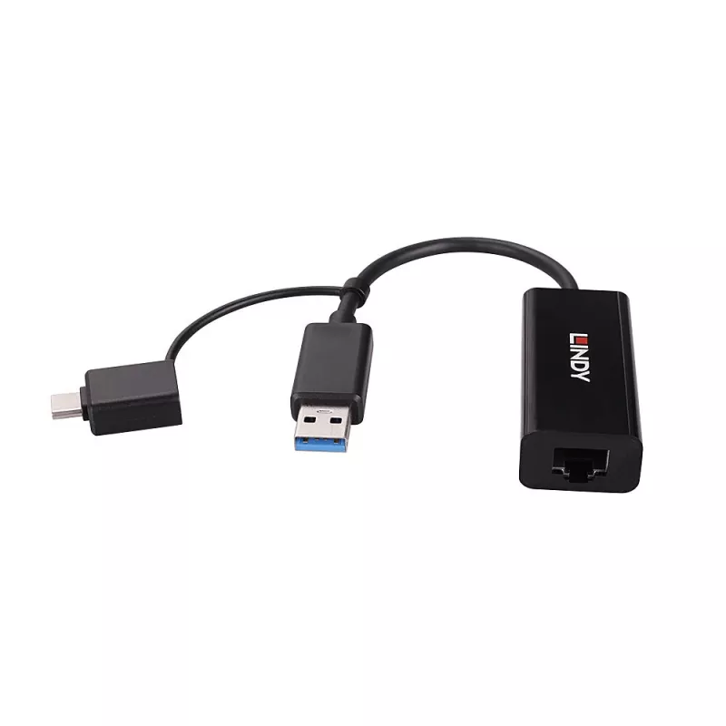 Lindy USB 3.2 Gen 1 Gigabit Ethernet-converter bekabeld USB Ethernet 5000 Mbit/s zwart