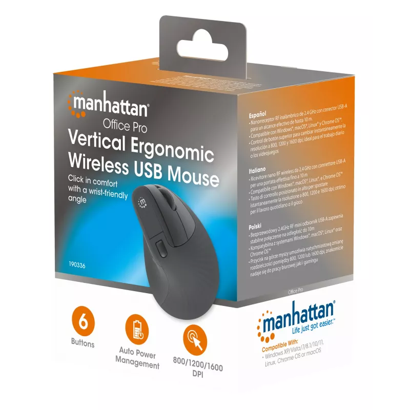 Draadloze muis Manhattan ergonomisch verticaal rechtshandig RF