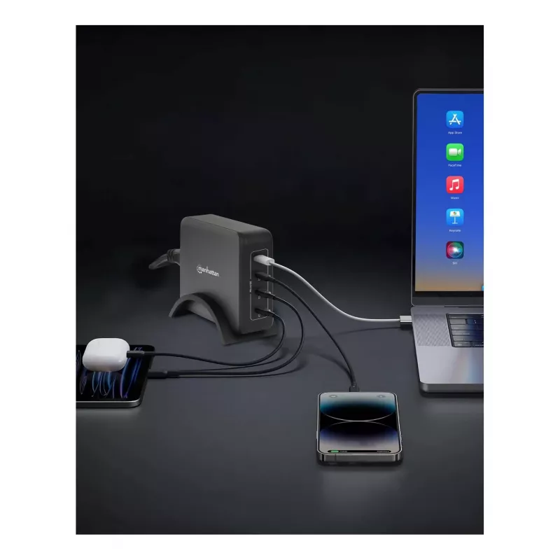 Oplader Manhattan vier USB-C PD-aansluitingen 140W per aansluiting 240W totaal