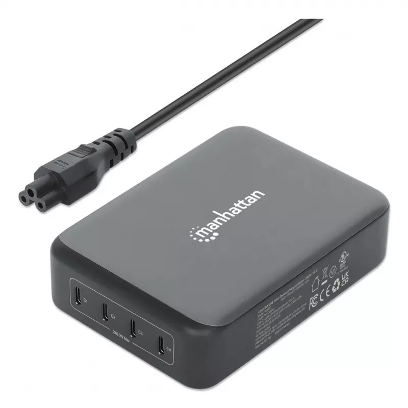 Oplader Manhattan vier USB-C PD-aansluitingen 140W per aansluiting 240W totaal