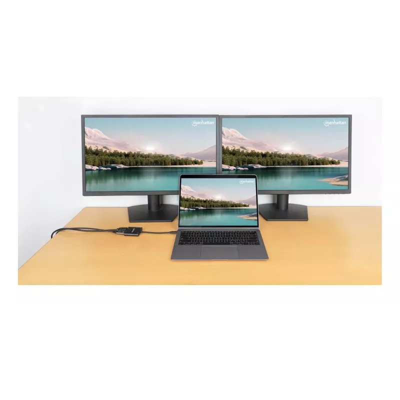 Multipoort-adapter Manhattan 154321 USB Type-C naar 2 HDMI USB-A Power Delivery 100 W