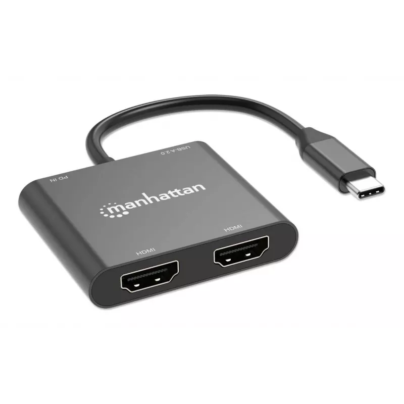 Multipoort-adapter Manhattan 154321 USB Type-C naar 2 HDMI USB-A Power Delivery 100 W