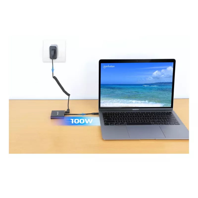 Multipoort-adapter Manhattan 154321 USB Type-C naar 2 HDMI USB-A Power Delivery 100 W