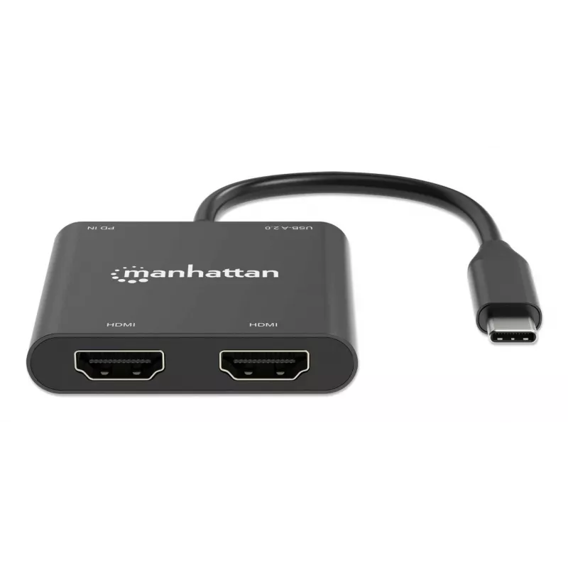Multipoort-adapter Manhattan 154321 USB Type-C naar 2 HDMI USB-A Power Delivery 100 W