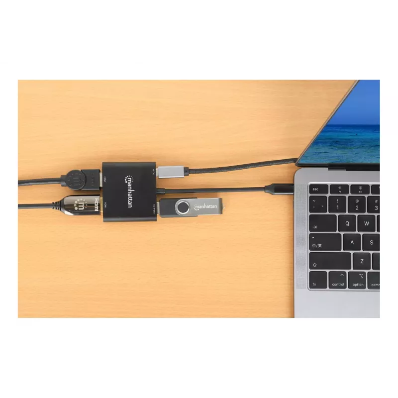 Multipoort-adapter Manhattan 154321 USB Type-C naar 2 HDMI USB-A Power Delivery 100 W