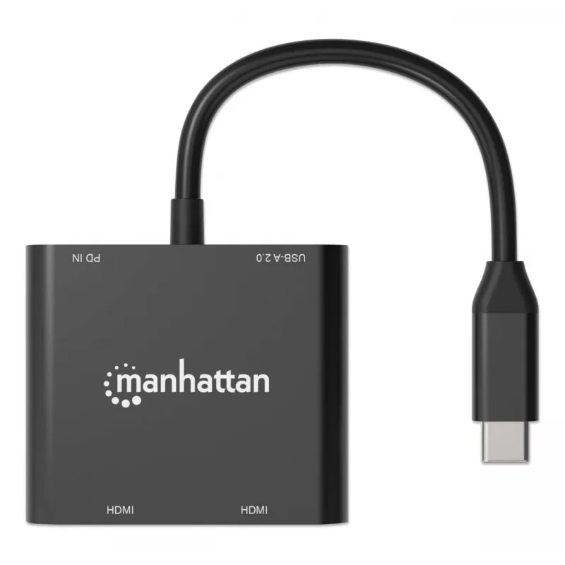 Multipoort-adapter Manhattan 154321 USB Type-C naar 2 HDMI USB-A Power Delivery 100 W