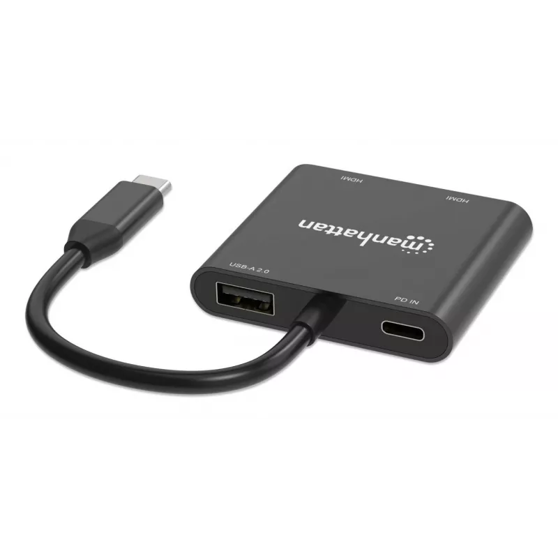 Multipoort-adapter Manhattan 154321 USB Type-C naar 2 HDMI USB-A Power Delivery 100 W