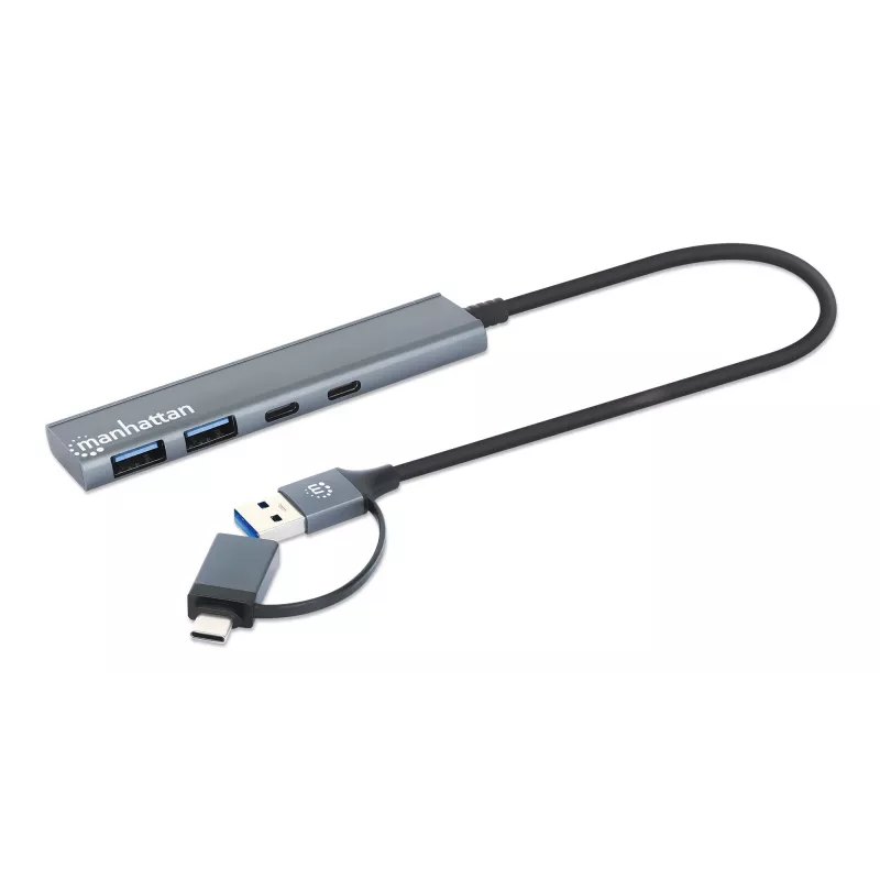 USB-C & USB-A combo dock/hub Manhattan 4 poorten 5 Gbps aluminium