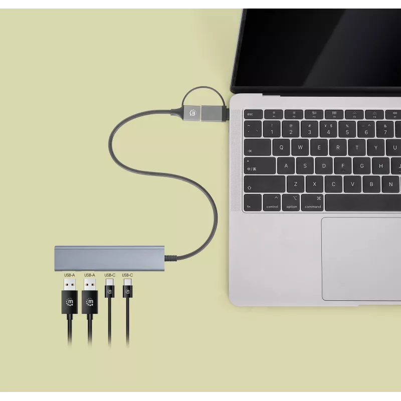 USB-C & USB-A combo dock/hub Manhattan 4 poorten 5 Gbps aluminium