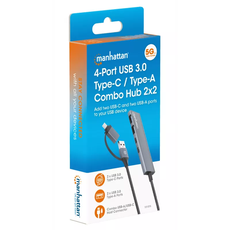 USB-C & USB-A combo dock/hub Manhattan 4 poorten 5 Gbps aluminium