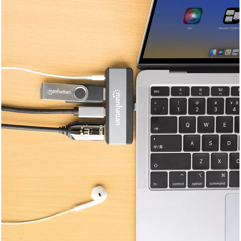 USB-C Travel Dock Manhattan 190404 4 poorten HDMI USB-A USB-C 3,5 mm