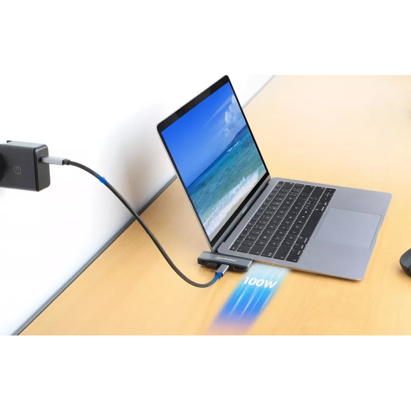 USB-C Travel Dock Manhattan 190404 4 poorten HDMI USB-A USB-C 3,5 mm