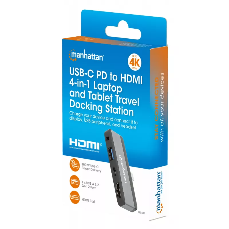 USB-C Travel Dock Manhattan 190404 4 poorten HDMI USB-A USB-C 3,5 mm