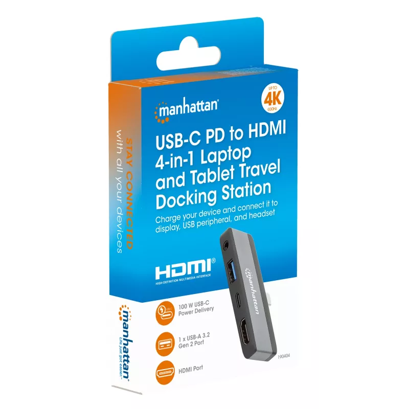 USB-C Travel Dock Manhattan 190404 4 poorten HDMI USB-A USB-C 3,5 mm