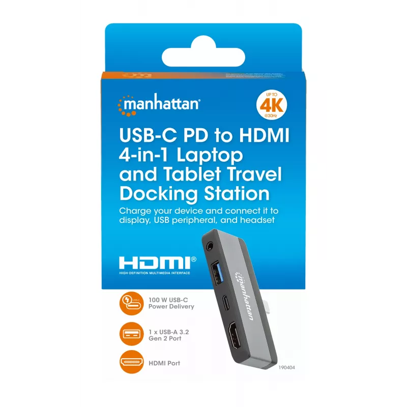 USB-C Travel Dock Manhattan 190404 4 poorten HDMI USB-A USB-C 3,5 mm