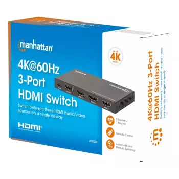HDMI-switch 3x1 MANHATTAN 18G automatisch handmatig IR-afstandsbediening zwart