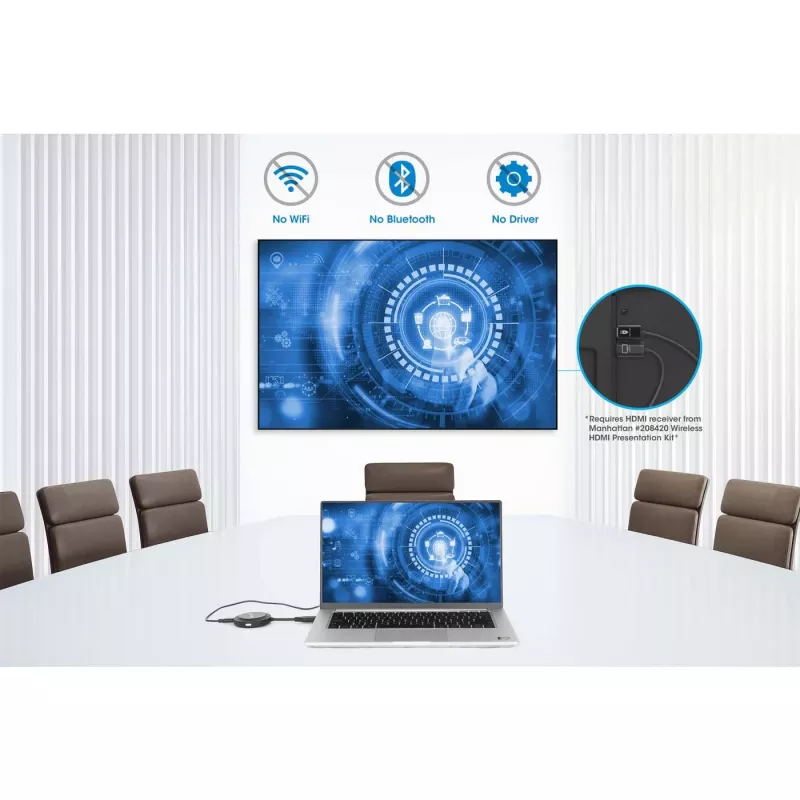AV-zender Manhattan 208444 zwart 1920x1080 30m draadloos USB-C