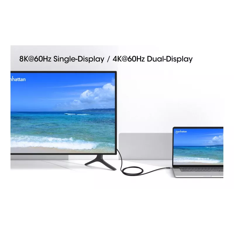 USB-C-stekker naar USB-C-stekker kabel Manhattan 2m USB4 Gen 3x2 8K 60Hz