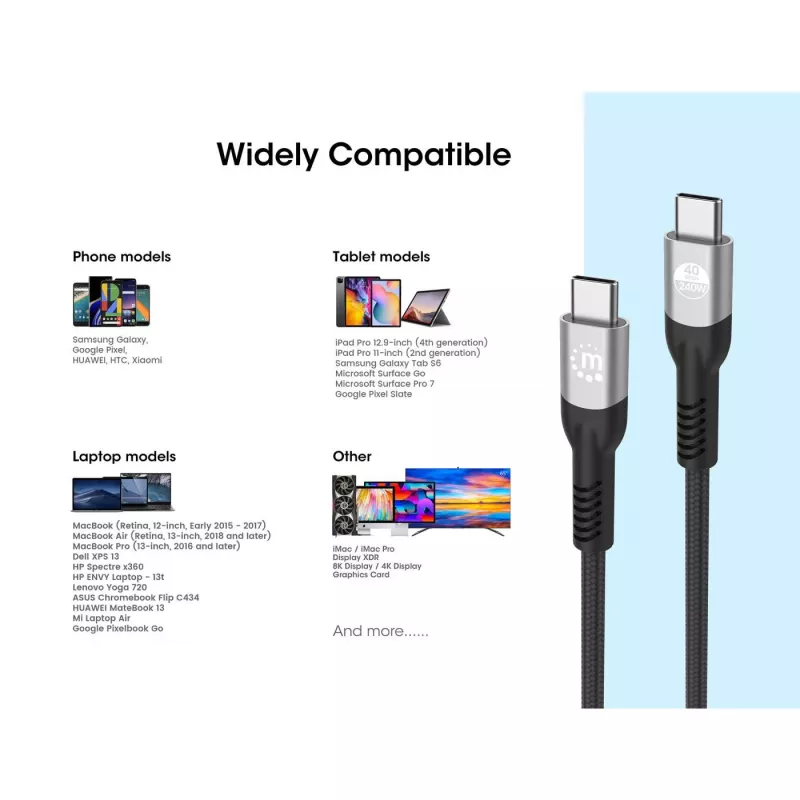 USB-C-stekker naar USB-C-stekker kabel Manhattan 2m USB4 Gen 3x2 8K 60Hz