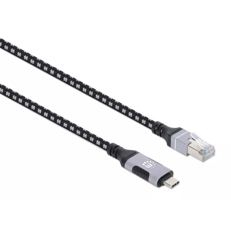 Manhattan USB-C naar Gigabit netwerk Ethernet RJ45 kabel 2m zwart/zilver