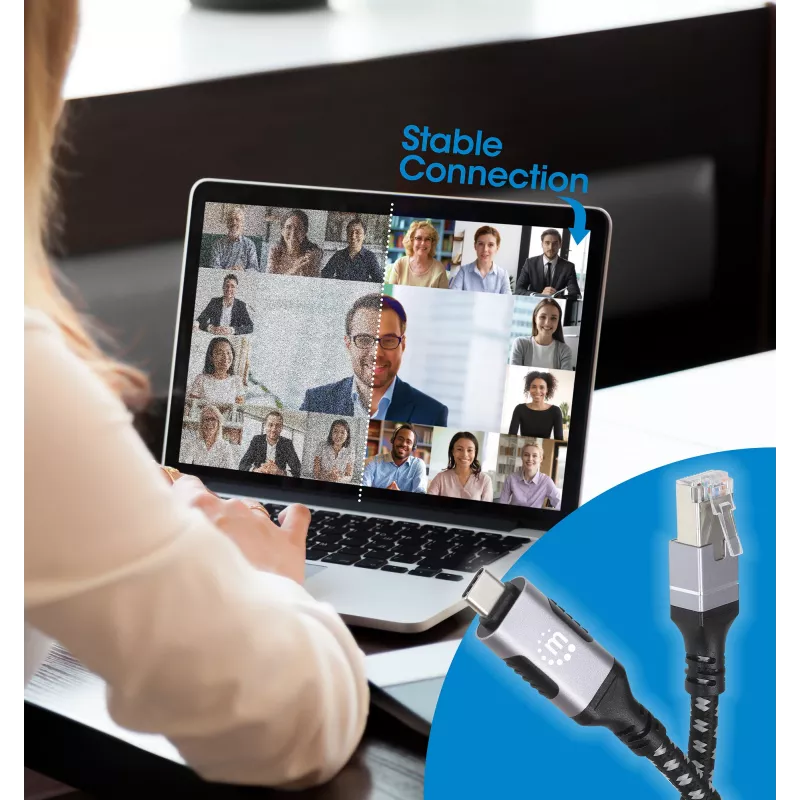 Manhattan USB-C naar Gigabit netwerk Ethernet RJ45 kabel 2m zwart/zilver
