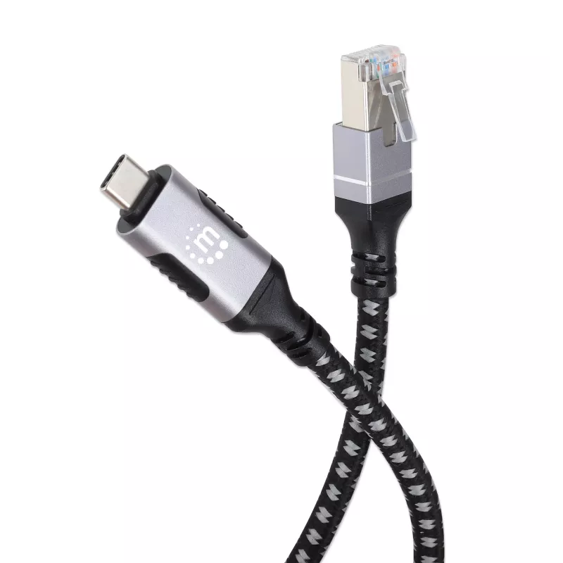 Manhattan USB-C naar Gigabit netwerk Ethernet RJ45 kabel 2m zwart/zilver