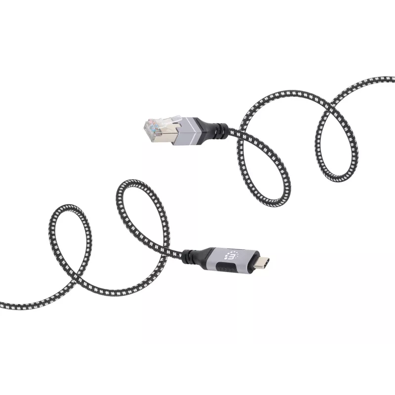 Manhattan USB-C naar Gigabit netwerk Ethernet RJ45 kabel 2m zwart/zilver