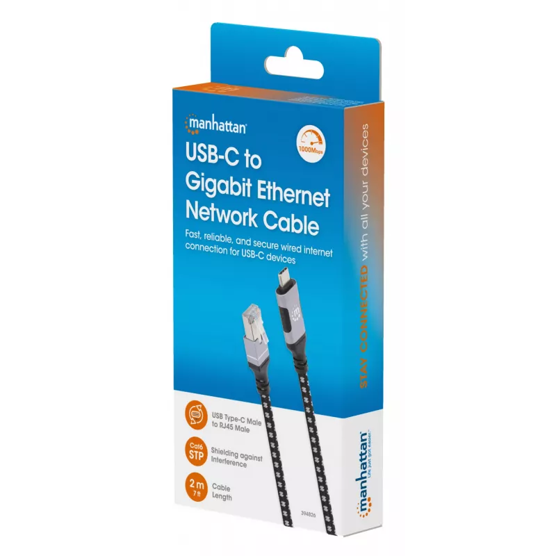 Manhattan USB-C naar Gigabit netwerk Ethernet RJ45 kabel 2m zwart/zilver