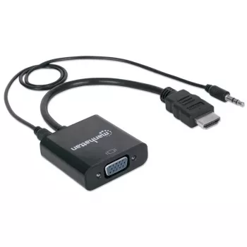 Manhattan HDMI-naar-VGA-converterkabel (met audio), 1080p, 30 cm, stekker naar bus, Micro-USB-stroomingang voor extra stroom indien nodig, zwart, drie jaar garantie