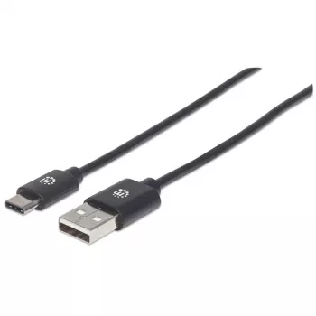 Manhattan USB-C-naar-USB-A-kabel, 1 m, stekker naar stekker, zwart, 480 Mbit/s (USB 2.0), Hi-Speed USB, levenslange garantie, komt overeen met USB2AC1M