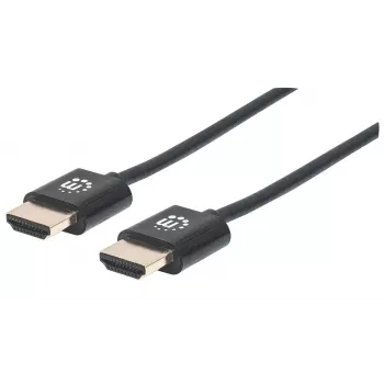Manhattan HDMI-kabel met Ethernet (Ultra Thin), 4K@60Hz (Premium High Speed), 0,5 m, stekker naar stekker, zwart, Ultra HD 4k x 2k, volledig afgeschermd, vergulde contacten, levenslange garantie