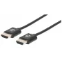 Manhattan HDMI-kabel met Ethernet (Ultra Thin), 4K@60Hz (Premium High Speed), 0,5 m, stekker naar stekker, zwart, Ultra HD 4k x 2k, volledig afgeschermd, vergulde contacten, levenslange garantie