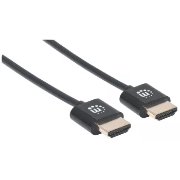 Manhattan HDMI-kabel met Ethernet (Ultra Thin), 4K@60Hz (Premium High Speed), 0,5 m, stekker naar stekker, zwart, Ultra HD 4k x 2k, volledig afgeschermd, vergulde contacten, levenslange garantie